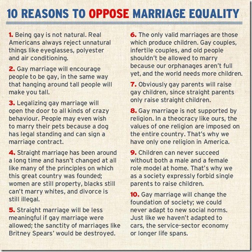 10 Reasons To Oppose Marriage Equality